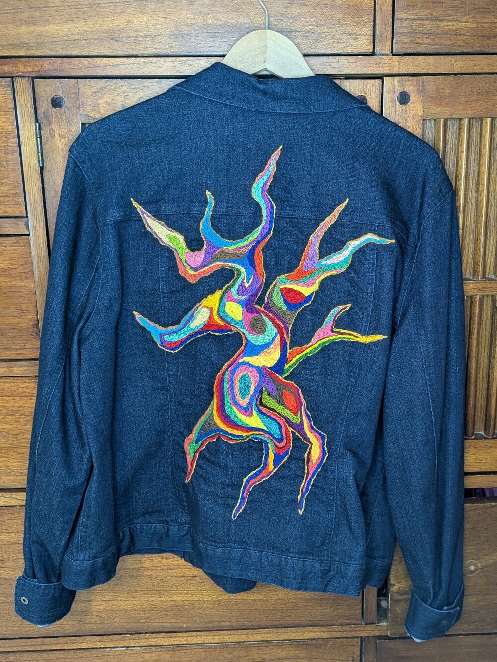Denim Jacket With Psychedelic Tree Design